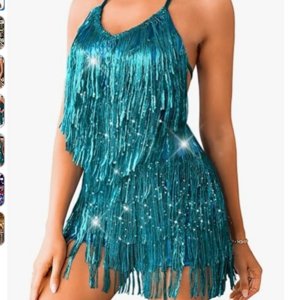 NEW Sequin Fringe Romper, Sparkly Glitter Metallic romper For Women SZ S